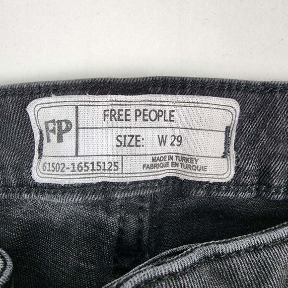 Free People Jeans Womens 29 Great Heights Distressed Frayed Skinny Black Denim - Picture 7 of 13